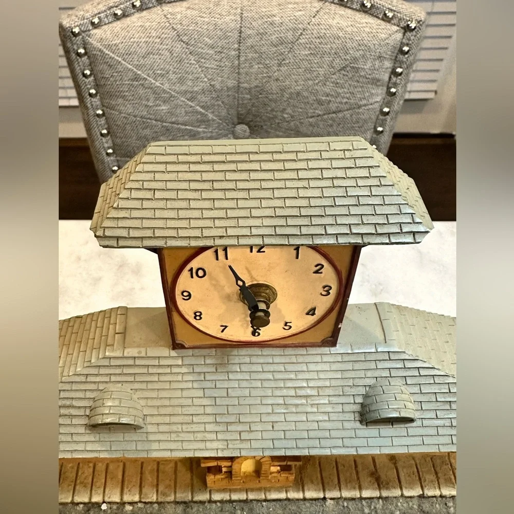 Vintage Style Train Station Clock Tabletop Decor Featuring a Tower Clock